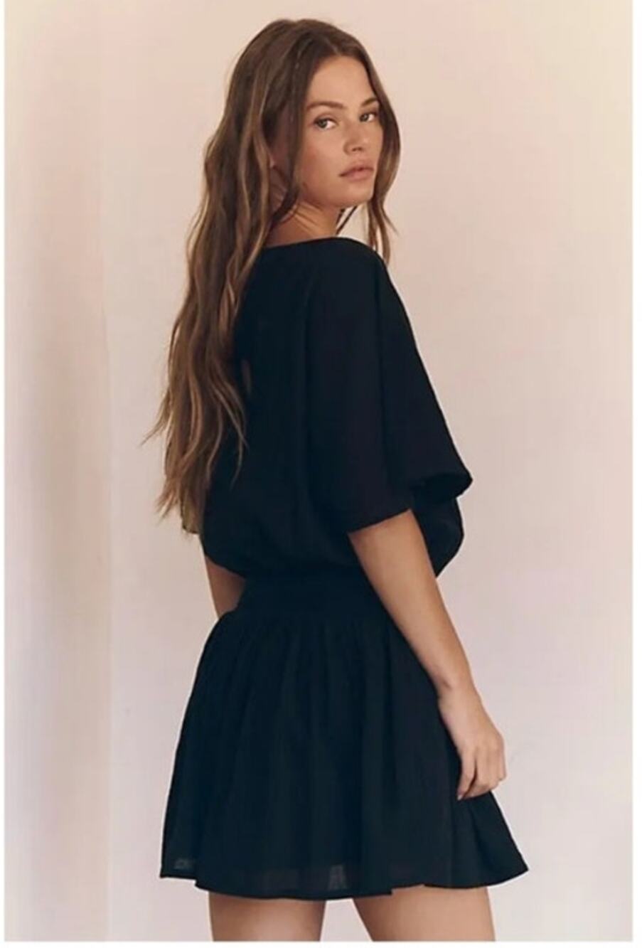 Free People Sutton Mini Dress Black SZ Medium Boho Effortless Casual Festival